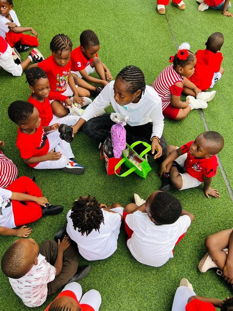 Children learning with a phonics activity at Flourish Playhouse preschool in Festac Town